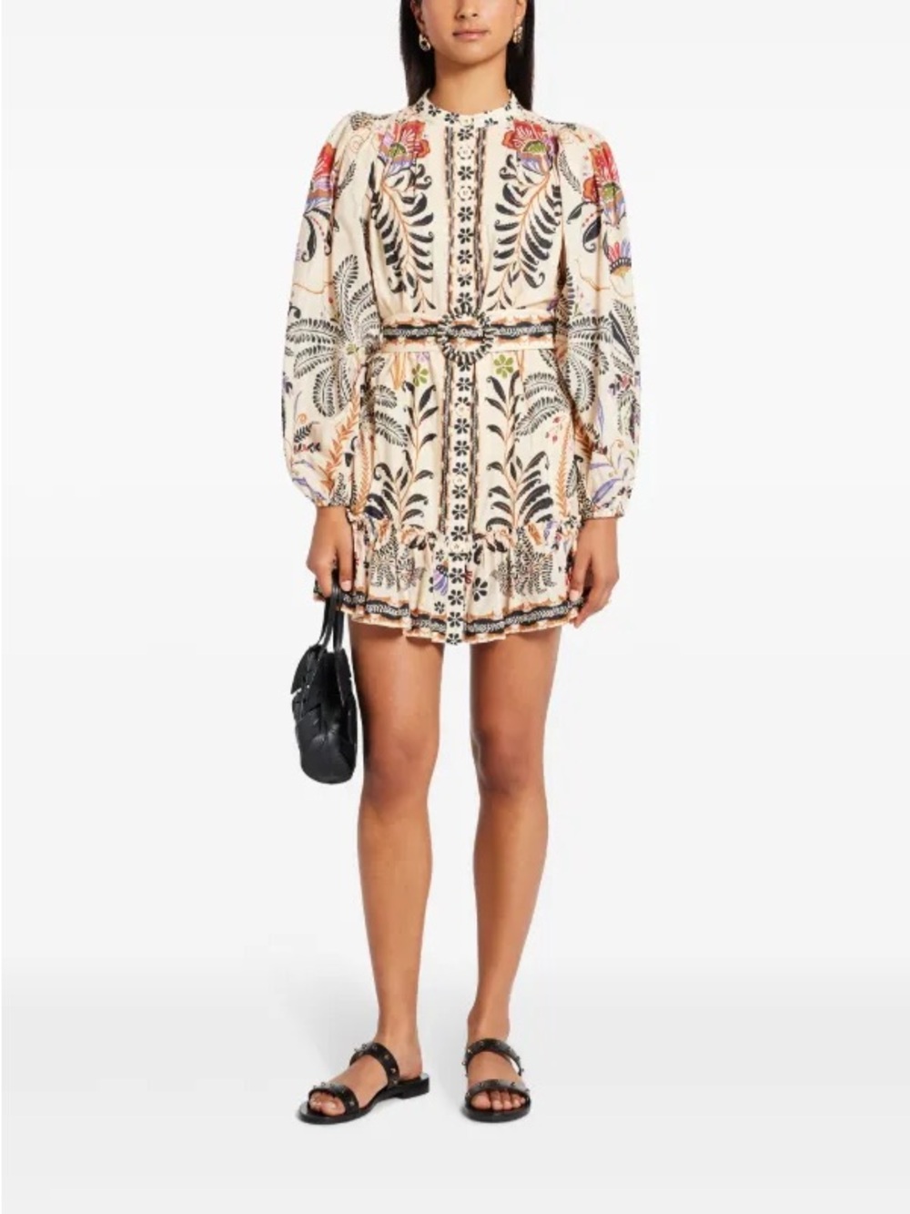 ‼️NEW Farm Rio Classic Nature Sand Long Sleeves Mini Dress - Picture 2 of 10